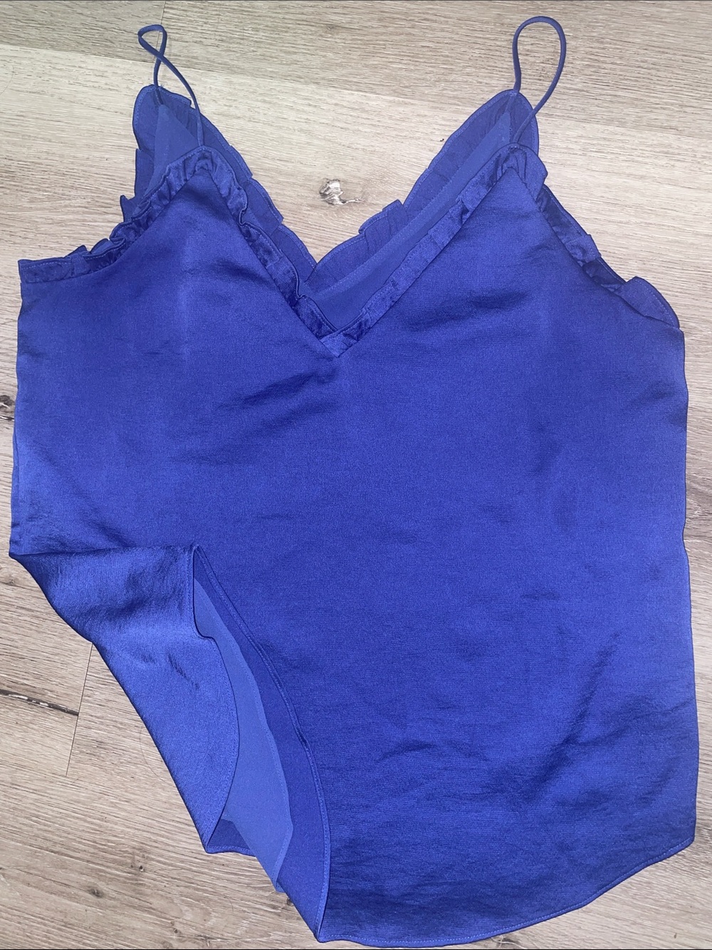 Express Royal Blue V-Neck Satin Camisole with Lace Trim